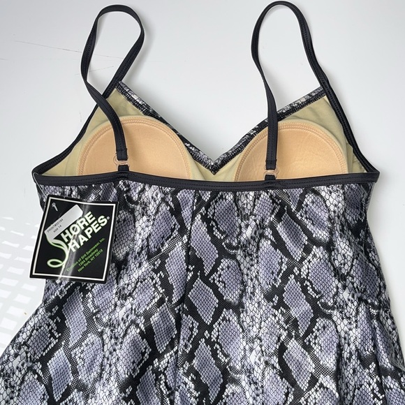 Shore Shape Purple Snakeskin One-Piece Skirt Tank Top V-Neck Padded Swimsuit 14 - Picture 6 of 10